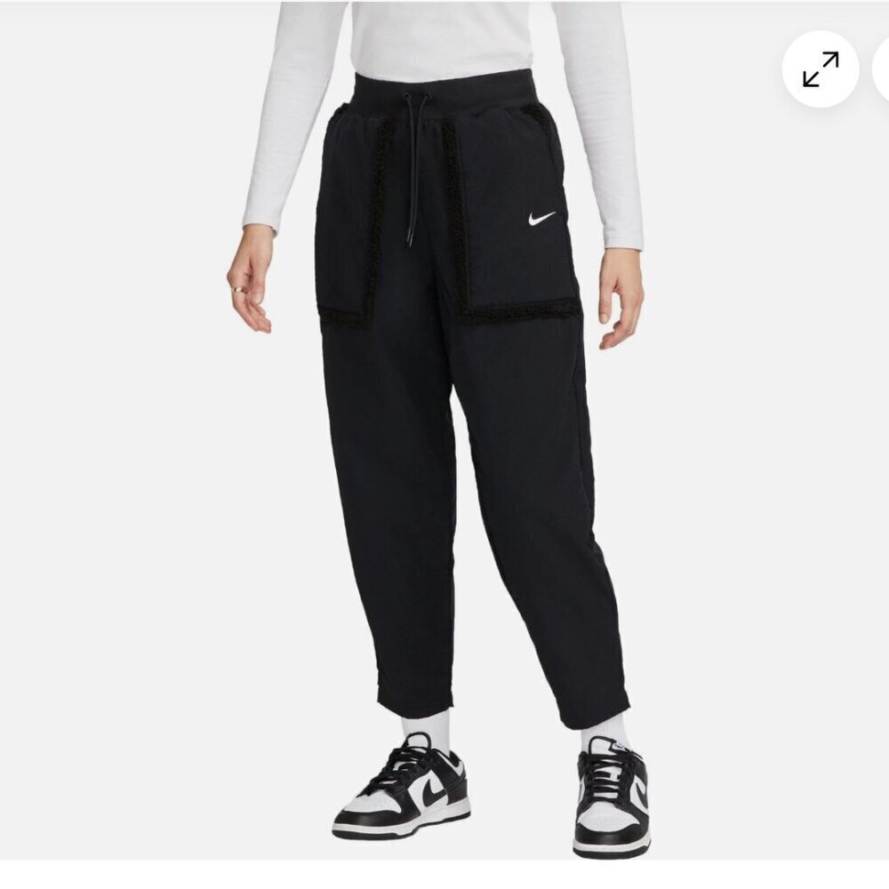 NIKE Sportswear Sherpa Fleece Trim Essential Woven High Rise Crop Pants XXL